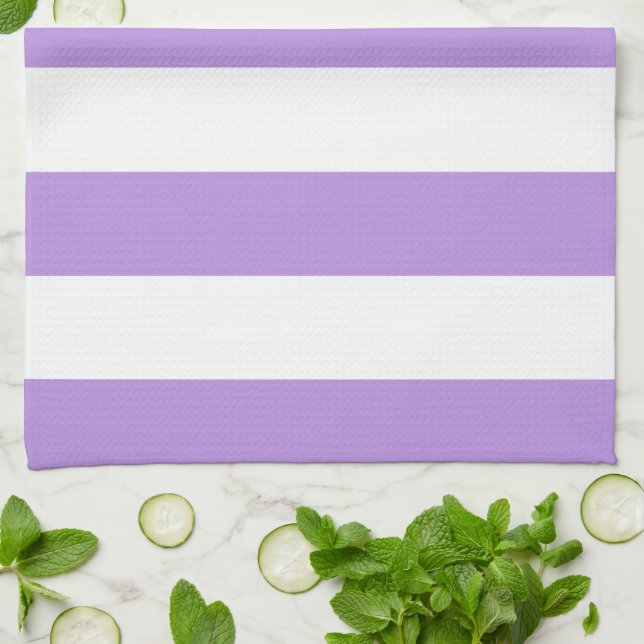 Purple Stripes, White Stripes, Striped Pattern Tea Towel (Folded)