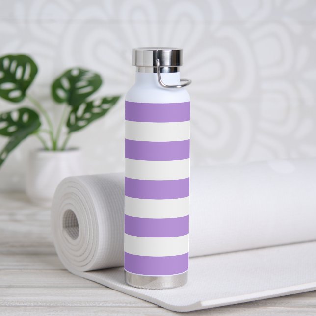 Purple Stripes, White Stripes, Striped Pattern Water Bottle (Yoga)