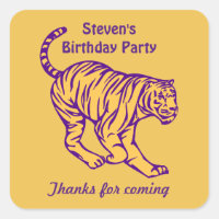 Purple Stripes Wild Cat Tiger Birthday Thank You