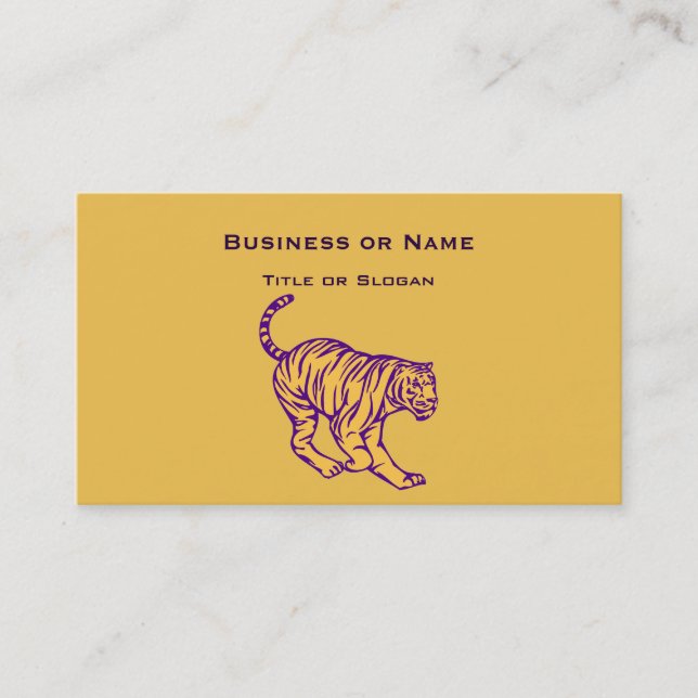 Purple Stripes Wild Cat Tiger Illustration Business Card (Front)