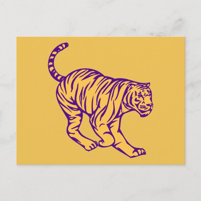 Purple Stripes Wild Cat Tiger Illustration Postcard (Front)