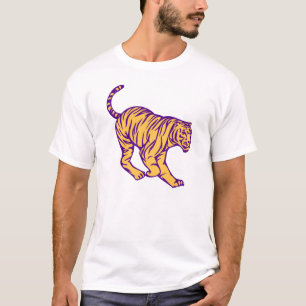 Purple Stripes Wild Cat Tiger Illustration T-Shirt