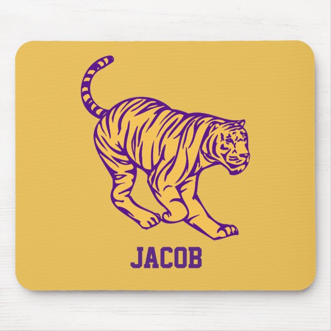 Purple Stripes Wild Cat Tiger Personalised Mouse Mat (Front)