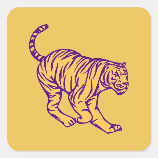 Purple Stripes Wild Cat Tiger Square Sticker (Front)
