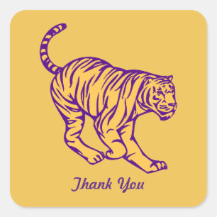 Purple Stripes Wild Cat Tiger Thank You Square Sticker