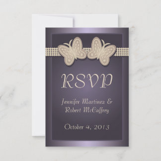 Purple Studded Butterfly Wedding RSVP Card