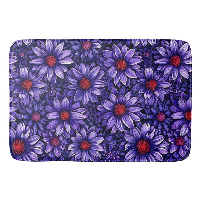 Purple stylised flowers pattern bath mat (Front)