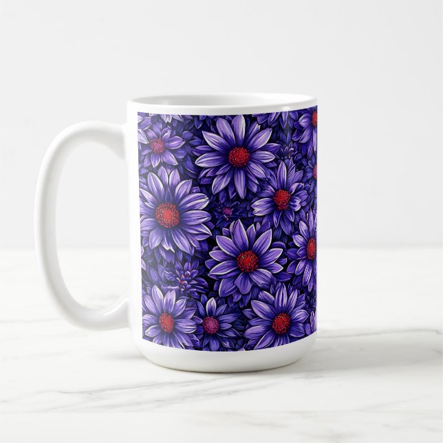 Purple stylised flowers pattern coffee mug (Left)