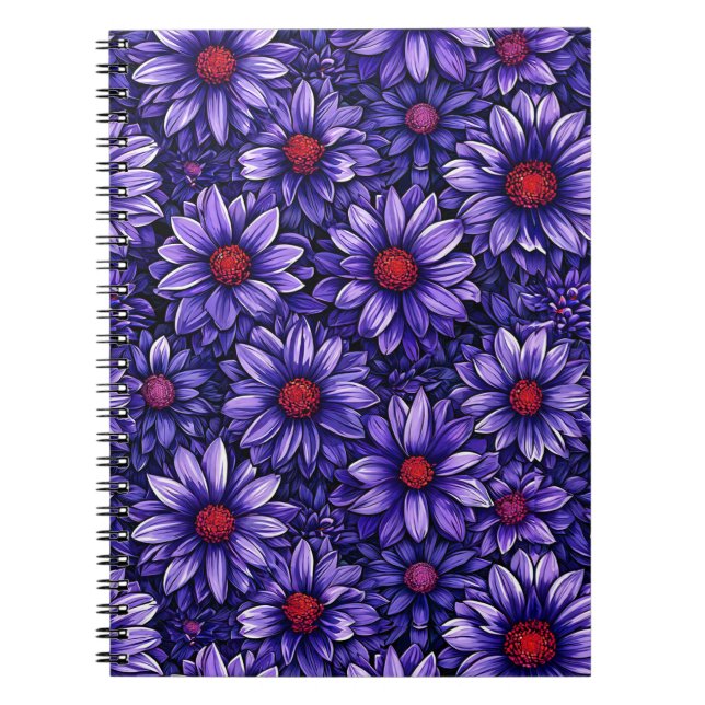Purple stylised flowers pattern notebook (Front)