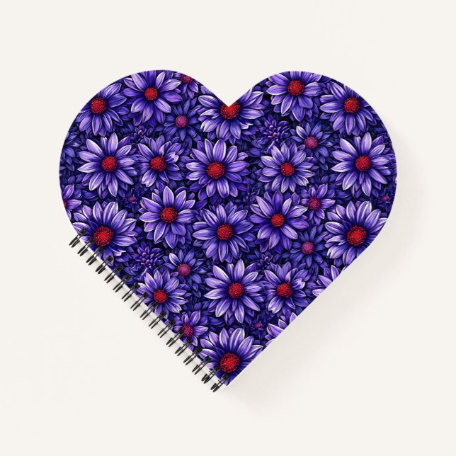 Purple stylised flowers pattern notebook (Front)