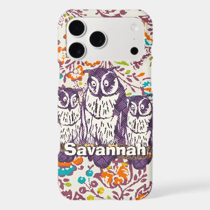 Purple Stylised Geometric Owl Family
