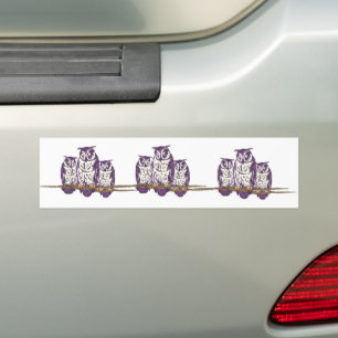 Purple Stylised Geometric Owl Family Bumper Sticker