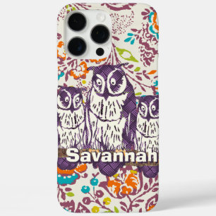 Purple Stylised Geometric Owl Family iPhone 16 Pro Max Case
