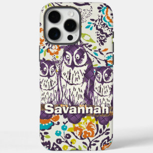 Purple Stylised Geometric Owl Family iPhone 16 Pro Max Case