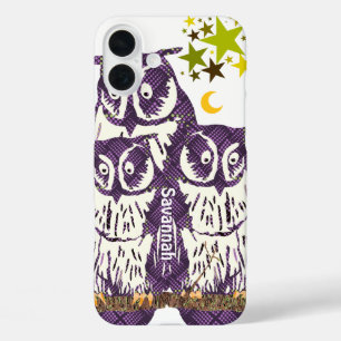 Purple Stylised Geometric Owl Family iPhone 16 Plus Case