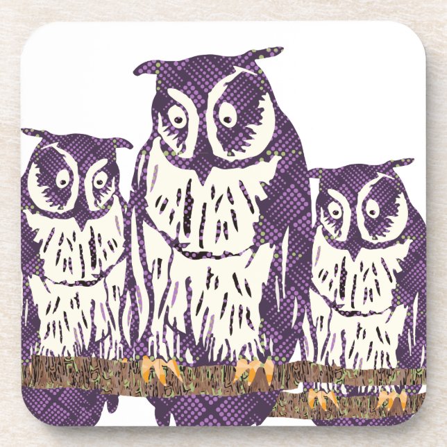 Purple Stylised Geometric Owl Family Coaster (Front)