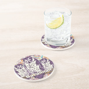Purple Stylised Geometric Owl Family Coaster