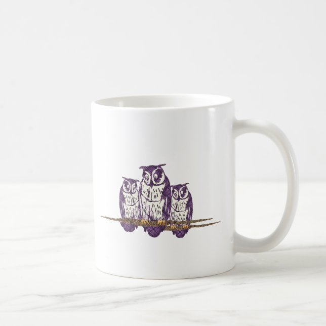 Purple Stylised Geometric Owl Family Coffee Mug (Right)