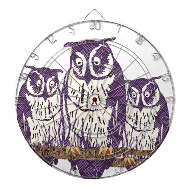 Purple Stylised Geometric Owl Family Dartboard (Front)