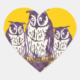 Purple Stylised Geometric Owl Family Heart Sticker