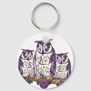 Purple Stylised Geometric Owl Family Key Ring