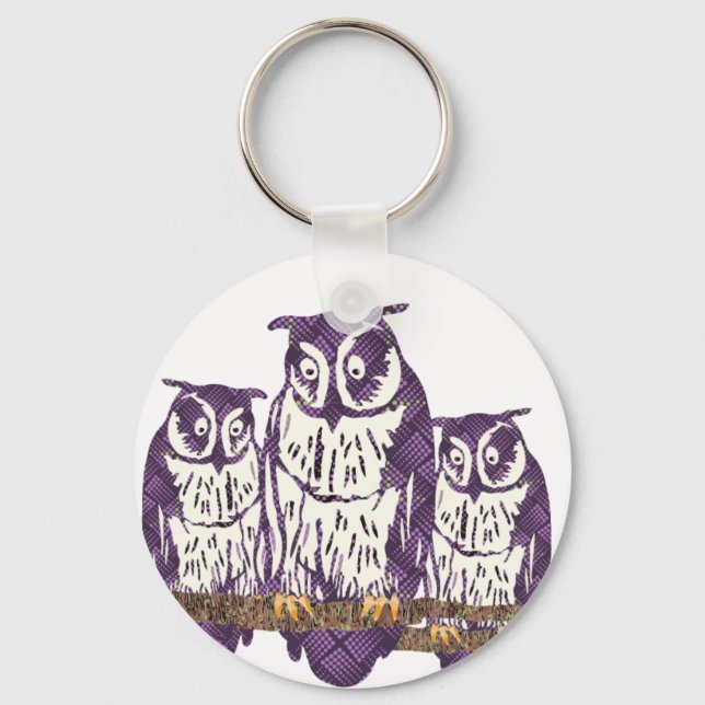 Purple Stylised Geometric Owl Family Key Ring (Front)