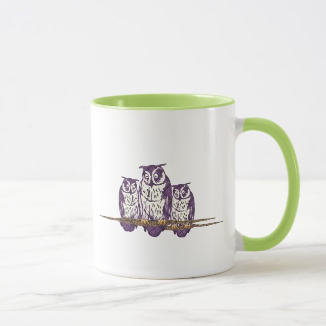 Purple Stylised Geometric Owl Family Mug (Right)