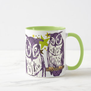 Purple Stylised Geometric Owl Family Mug