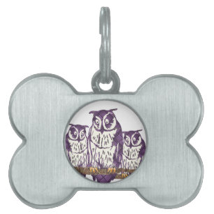 Purple Stylised Geometric Owl Family Pet Tag