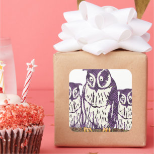 Purple Stylised Geometric Owl Family Square Sticker