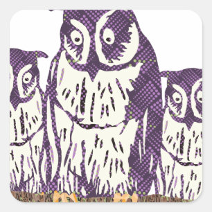 Purple Stylised Geometric Owl Family Square Sticker