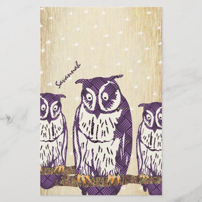 Purple Stylised Geometric Owl Family Stationery (Front)