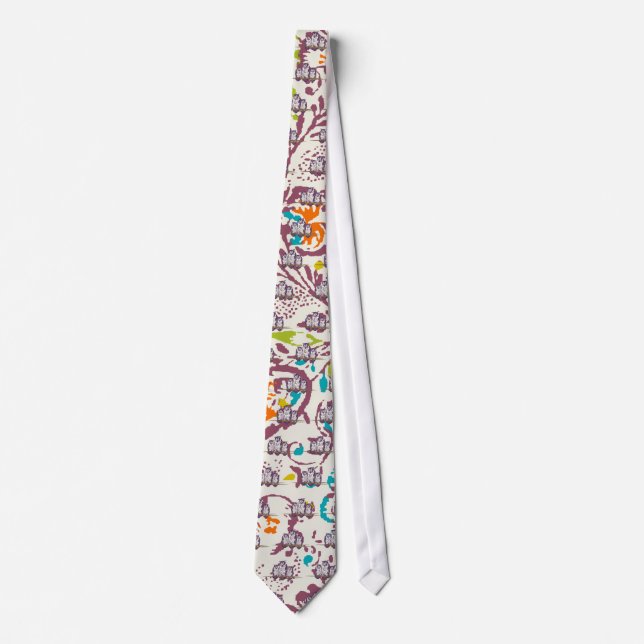 Purple Stylised Geometric Owl Family Tie (Front)