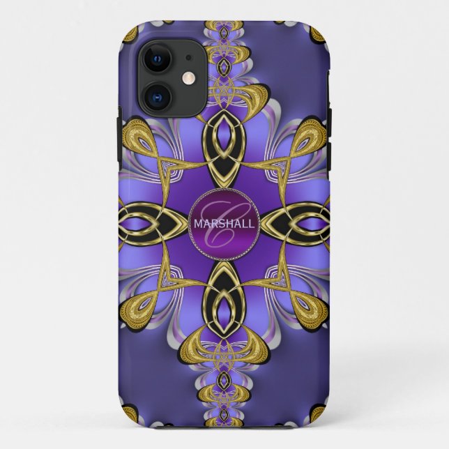 Purple Stylish Satin Lace Art Monogram iPhone Case (Back)