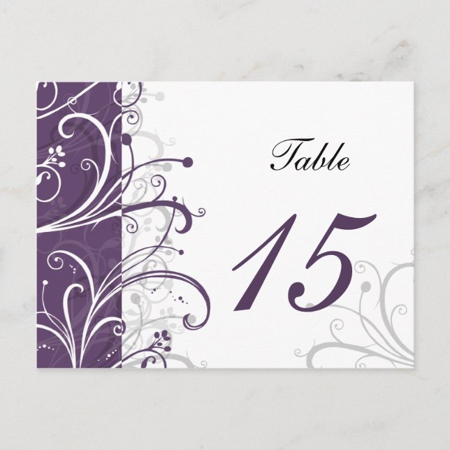 purple stylish Table Numbers postcards (Front)
