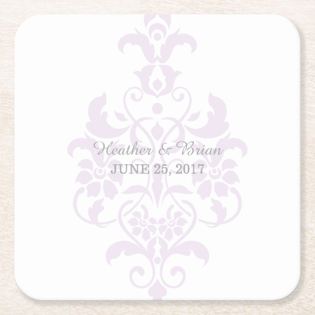 Purple Subtle Damask Paper Coasters (Front)