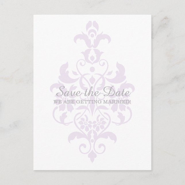 Purple Subtle Damask Save the Date Postcard (Front)
