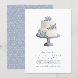 Purple Succulent Birthday Cake Invitation