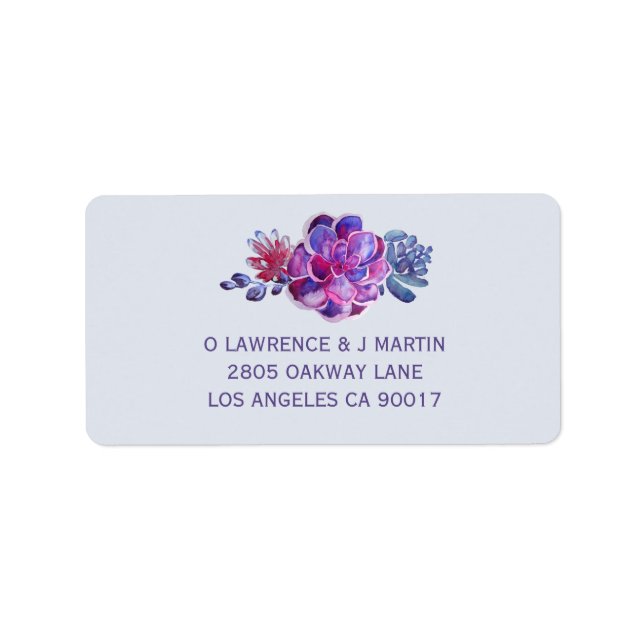 Purple Succulent Floral Watercolor Label (Front)