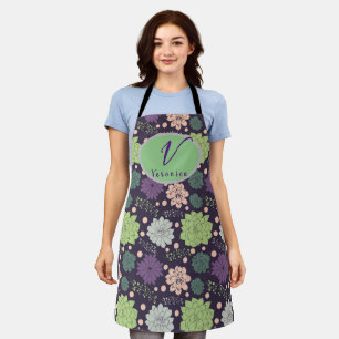Purple Succulent Monogram Script Apron