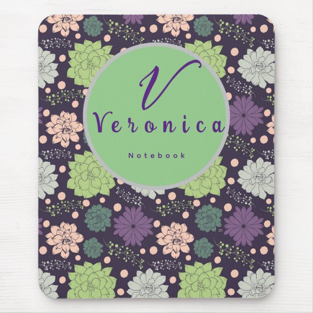 Purple Succulent Monogram Script Mouse Mat (Front)