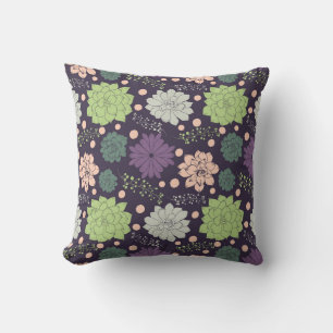 Purple Succulents Floral Pattern Fabric Cushion