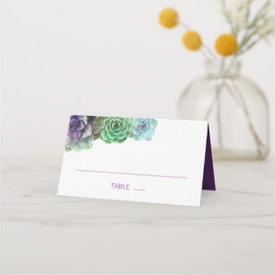 Purple Succulents Floral Wedding Place Card