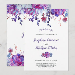 Purple Succulents & Foliage Wedding Invitation