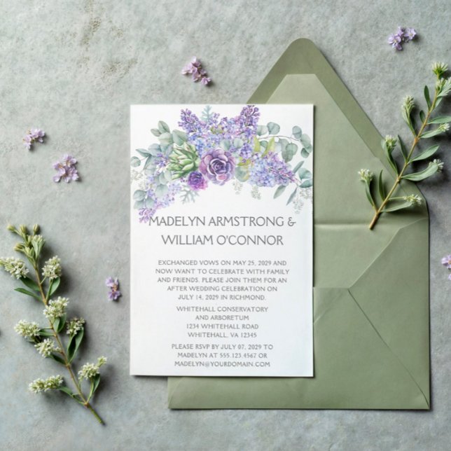 Purple Succulents, Lilacs, Lavender Reception Only Invitation (Creator Uploaded)