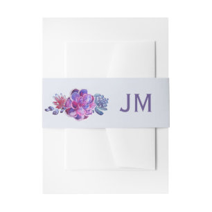 Purple Succulents Monogram Wedding Invitation Belly Band