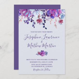 Purple Succulents Wedding Invitation