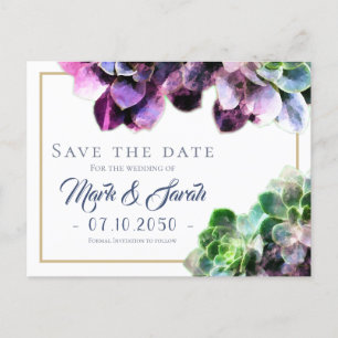 Purple Succulents Wedding Save the Date Announcement Postcard