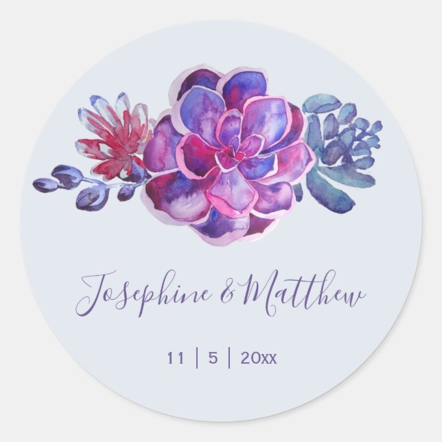 Purple Succulents Wedding Stickers (Front)