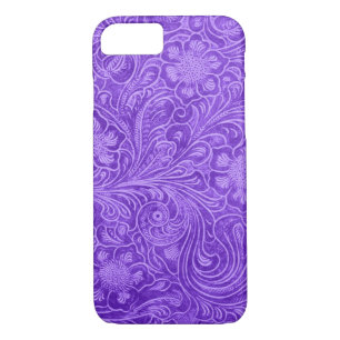 Purple Suede Leather Look Embossed Flowers iPhone 8/7 Case